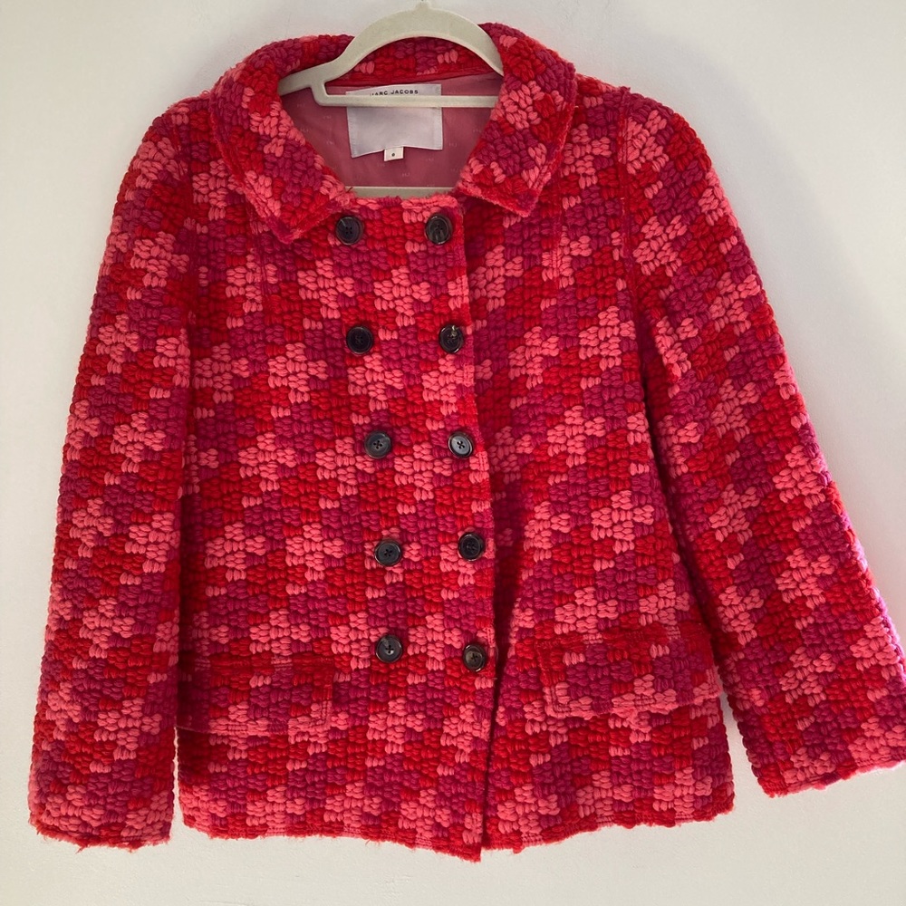 Vintage Marc Jacobs Mainline Pink & Red Tweed Wool & Silk Double Breasted Jacket